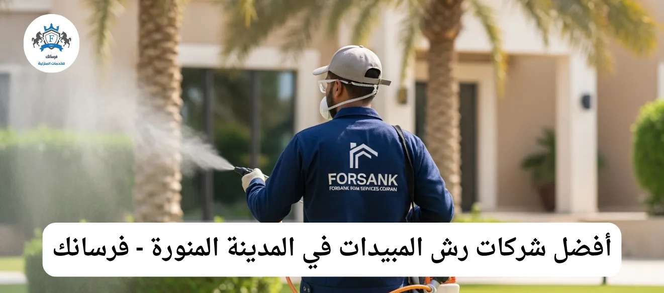 فني متخصص من شركة فرسانك يقوم بعملية رش مبيدات آمنة وفعالة في إحدى مناطق المدينة المنورة